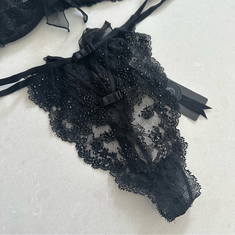 Victoria's Secret Designer Swarovski Black 36B Bra & Panty L Set - Picture 4 of 14